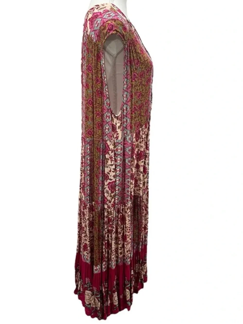 Free People Hanalei Bay Maxi Dress Patchwork Boho Floral Tiered Maxi Dress